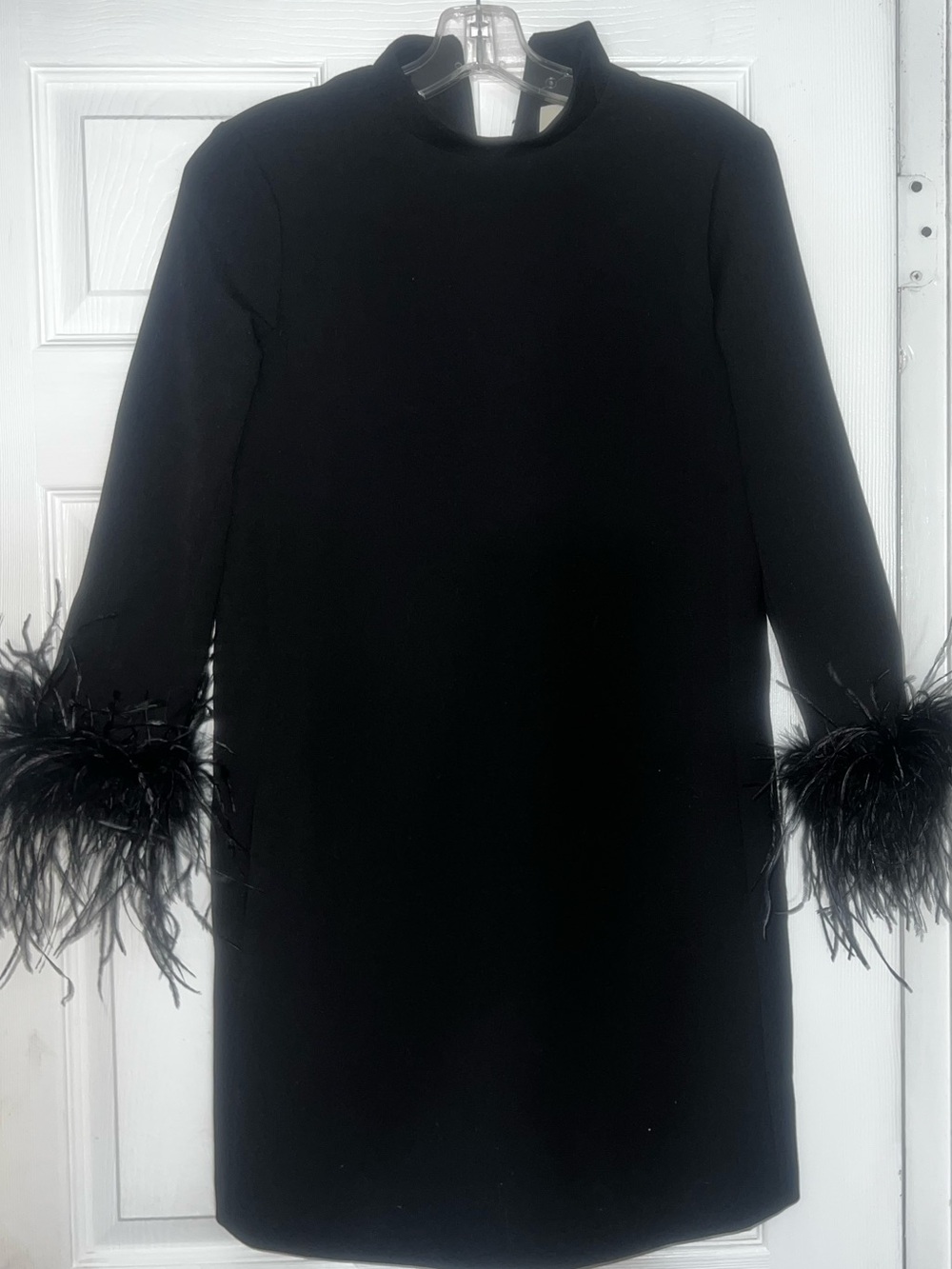 Tuckernuck Black Feather-Cuff Mock Neck Mini Dress - Picture 7 of 8